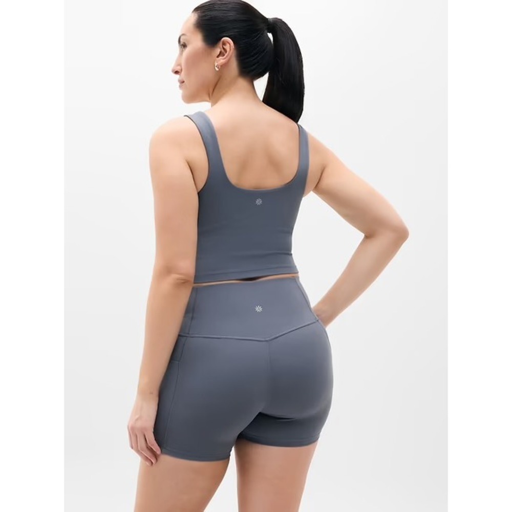 Athleta Salutation Stash 5" Short Gray High Rise Yoga Biker Shorts Small P SP